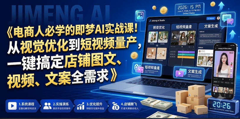 电商人必学的即梦AI实战课！从视觉优化到短视频量产，一键搞定店铺图文、视频、文案全需求-凡人轻创