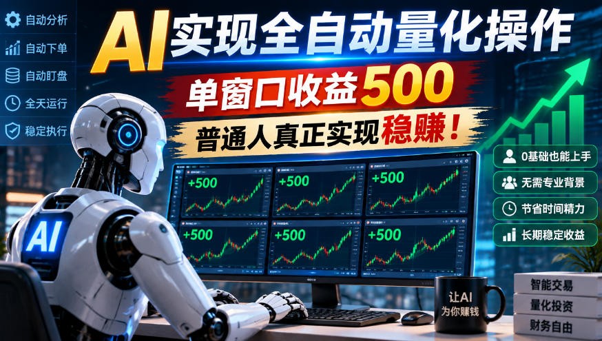 AI实现全自动量化,单窗口月入收益500,别嫌收益少,靠谱最重要!-凡人轻创