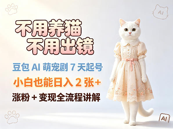 不用养猫不用出镜,豆包AI萌宠剧7天起号,小白也能日入2张+,涨粉+变现全流程讲解 不用养猫不用出镜,豆包AI萌宠剧7天起号,小白也能日入2张+,涨粉+变现全流程讲解