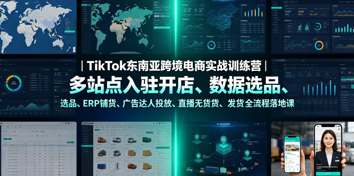 TikTok东南亚跨境电商实战训练营｜多站点入驻开店、数据选品、ERP铺货、广告达人投放、直播无货源发货全流程落地课-凡人轻创