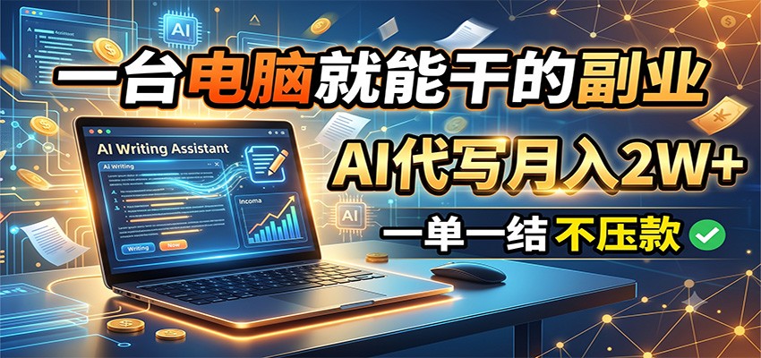 一台电脑就能干的副业,AI代写月入2W+,一单一结不压款-凡人轻创