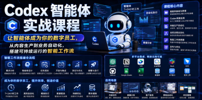 Codex智能体实战课程,让智能体成为你的数字员工,从内容生产到业务自动化,搭建可持续运行的智能工作流-凡人轻创
