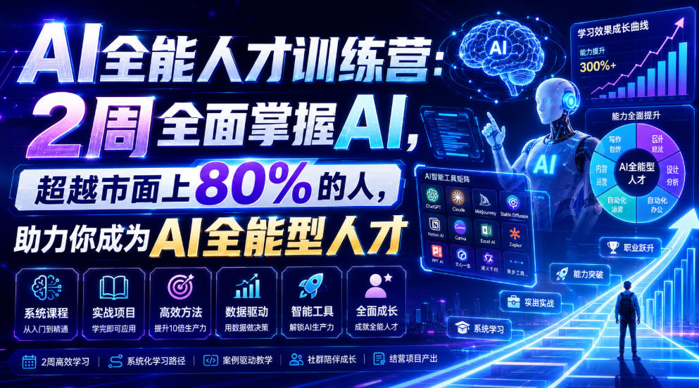 AI全能人才训练营：2周全面掌握AI，超越市面上80%的人，助力你成为AI全能型人才-凡人轻创