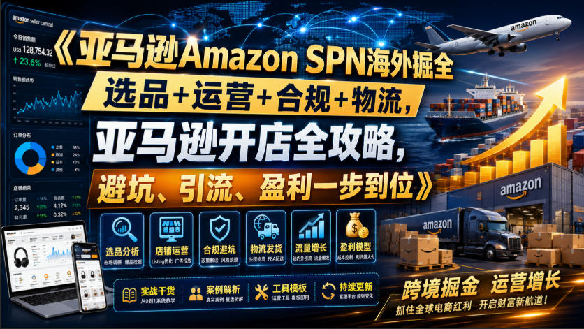 亚马逊Amazon SPN海外掘全,选品+运营+合规+物流,亚马逊开店全攻略,避坑、引流、盈利一步到位-凡人轻创