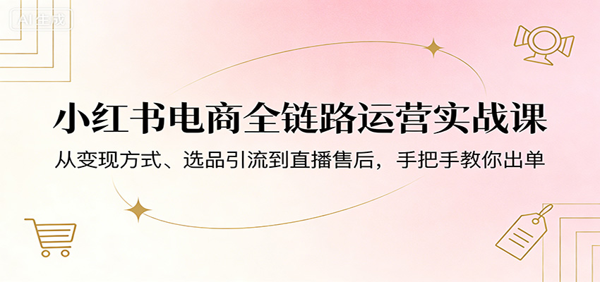 小红书电商全链路运营实战课：从变现方式、选品引流到直播售后，手把手教你出单-凡人轻创