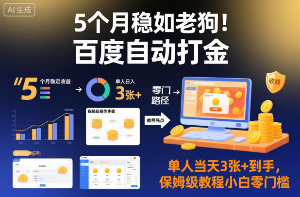 5个月稳如老狗!百度自动打金,单人当天3张+到手,保姆级教程小白零门槛【揭秘】 5个月稳如老狗!百度自动打金,单人当天3张+到手,保姆级教程小白零门槛【揭秘】