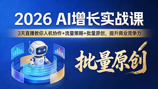 （17662期）2026 AI 增长实战课：3 天直播教你人机协作 + 流量策略 + 批量原创，提升商业竞争力-凡人轻创