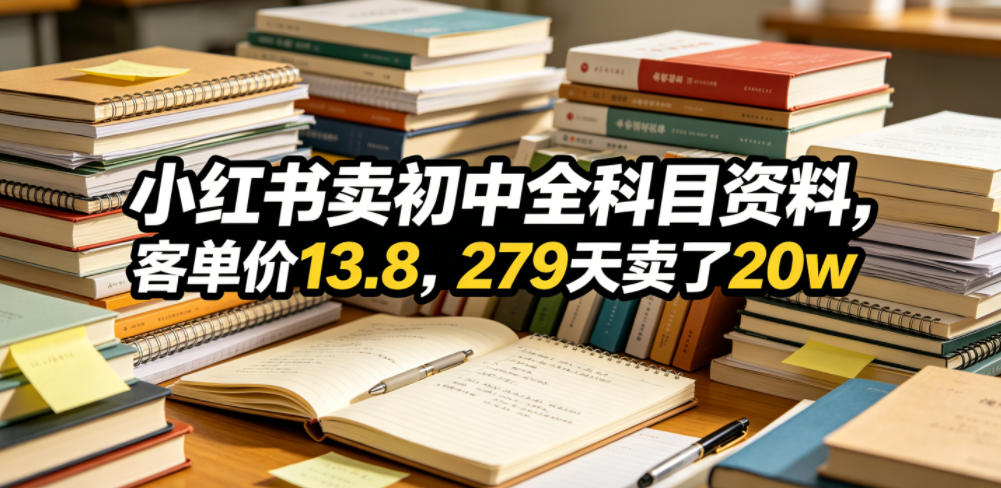 小红书卖初中全科目资料，客单价13.8，279天卖了20w-凡人轻创