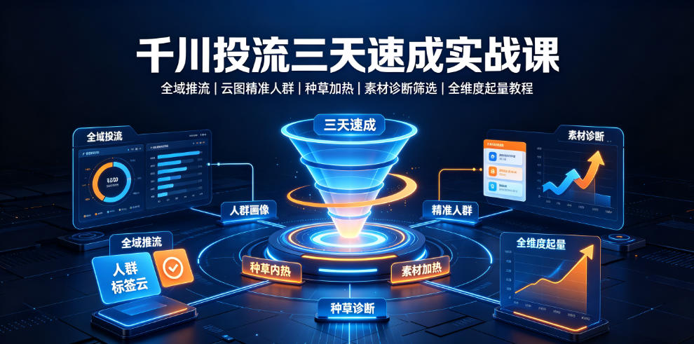 千川投流三天速成实战课｜全域推流、云图精准人群、种草加热、素材诊断筛选全维度起量教程-凡人轻创