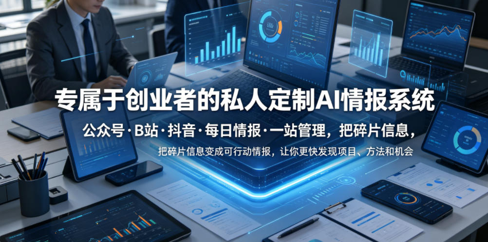 专属于创业者的私人定制AI情报系统,公众号·B站·抖音·每日情报·一站管理,把碎片信息变成可行动情报,让你更快发现项目、方法和机会-凡人轻创