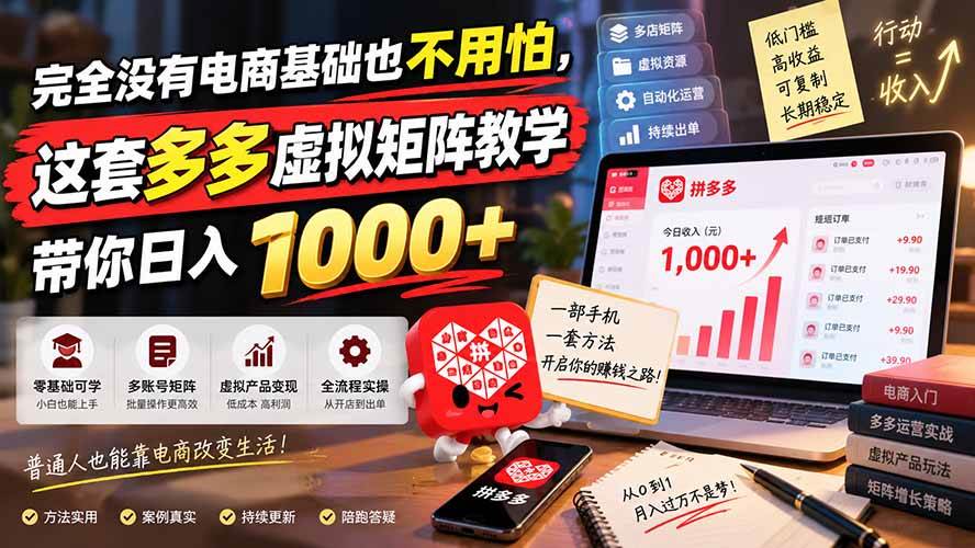 (20454期)完全没有电商基础也不用怕,这套多多虚拟矩阵教学带你日入 1000+-凡人轻创