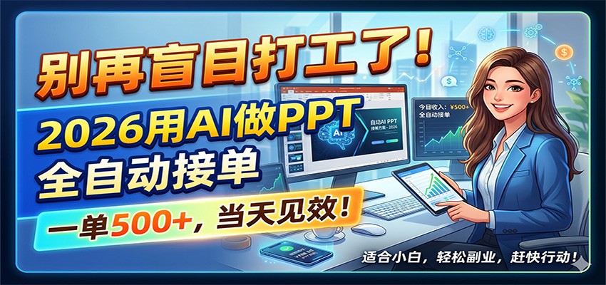 别再盲目打工了！2026用AI做PPT全自动接单，一单5张+，当天见效！-凡人轻创