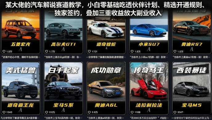 某大佬的汽车解说赛道教学,小白零基础吃透伙伴计划、精选开通规则、独家签约,叠加三重收益放大副业收入-凡人轻创