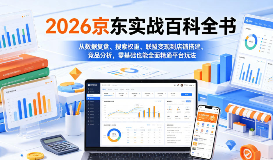 2026京东实战百科全书,从数据复盘、搜索权重、联盟变现到店铺搭建、竞品分析,零基础也能全面精通平台玩法-凡人轻创