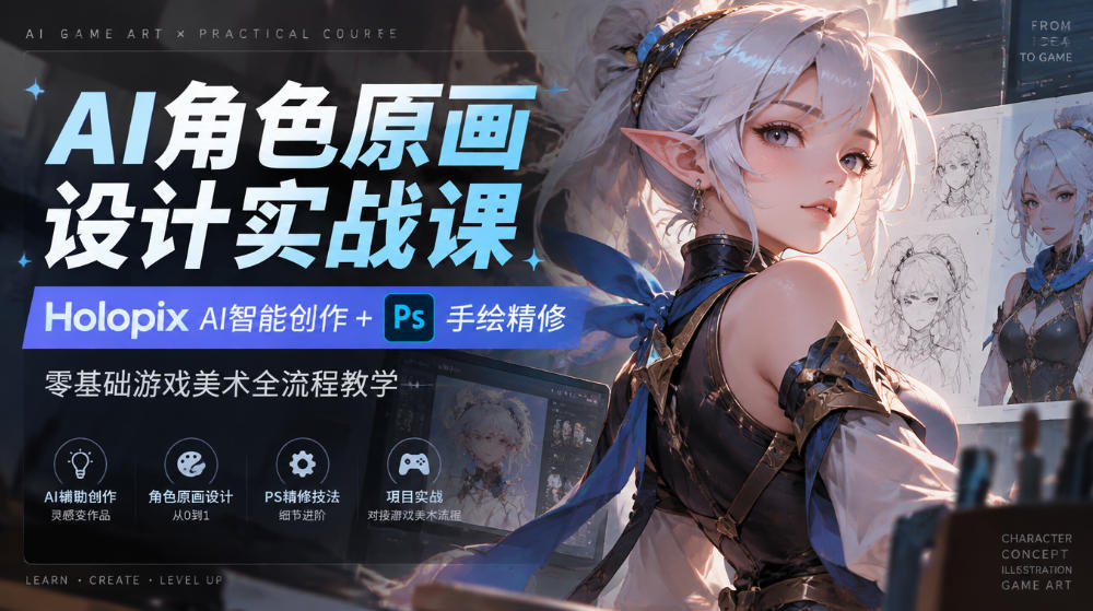 AI角色原画设计实战课｜Holopix AI智能创作+PS手绘精修，零基础游戏美术全流程教学-凡人轻创