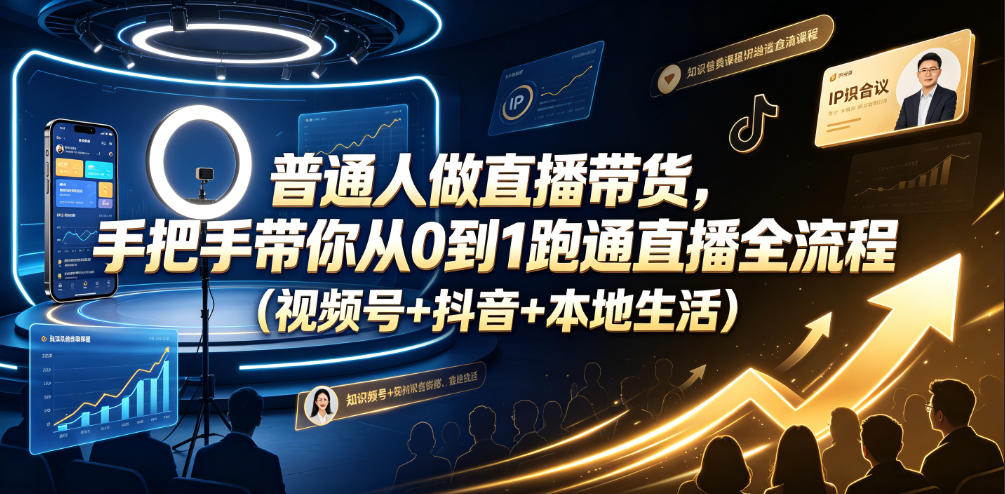 普通人做直播带货，手把手带你从0到1跑通直播全流程（视频号+抖音+本地生活）-凡人轻创