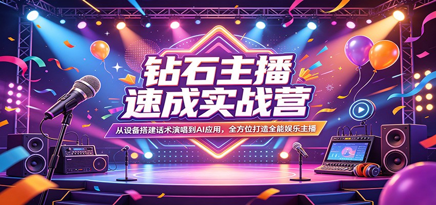 钻石主播速成实战营：从设备搭建话术演唱到AI应用，全方位打造全能娱乐主播-凡人轻创