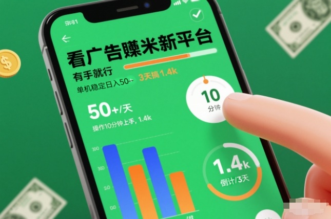看广告賺米新平台，有手就行，单机稳定日入50+，操作10分钟上手，3天搞了1.4k【揭秘】-凡人轻创