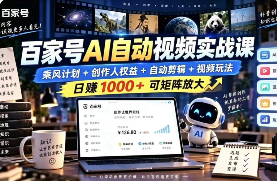 百家号自动矩阵玩法，长期可以做的项目，日入1k+，真正的睡后收入-凡人轻创