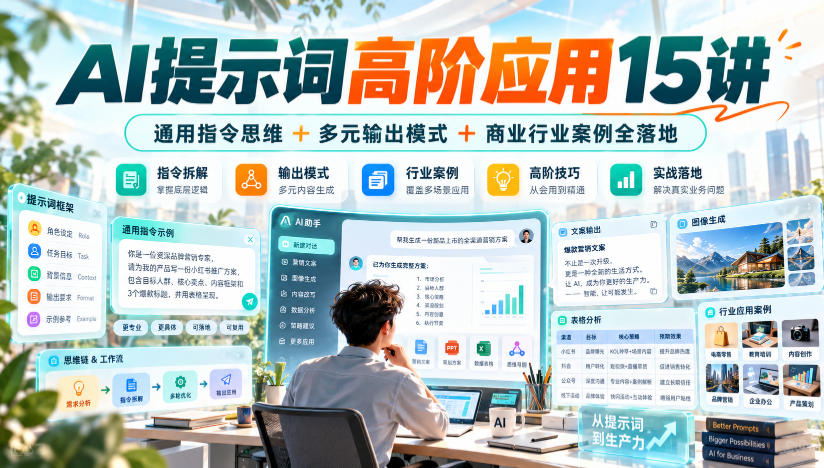 AI提示词高阶应用15讲|通用指令思维+多元输出模式+商业行业案例全落地-凡人轻创