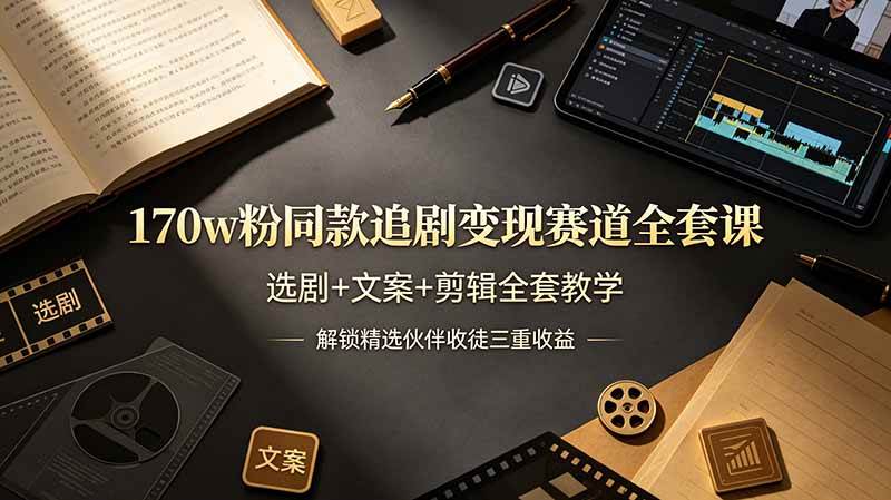 （19123期）170w粉博主同款追剧变现赛道全套课，选剧+文案+剪辑全套教学，解锁精选伙伴收徒三重收益-凡人轻创