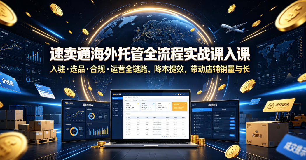 速卖通海外托管全流程实战课入驻・选品・合规・运营全链路，降本提效，带动店铺销量与收益增长-凡人轻创