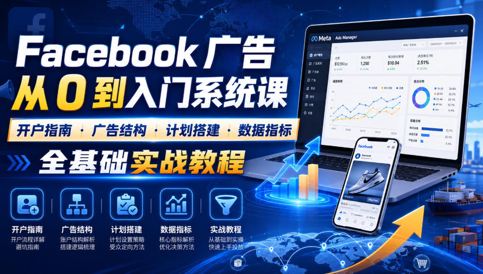 Facebook广告新手从0到入门系统课|开户指南・广告结构・计划搭建・数据指标全基础实战教程-凡人轻创