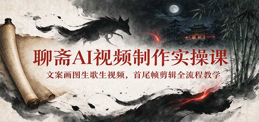聊斋AI视频制作实操课:文案画图生歌生视频,首尾帧剪辑全流程教学-凡人轻创