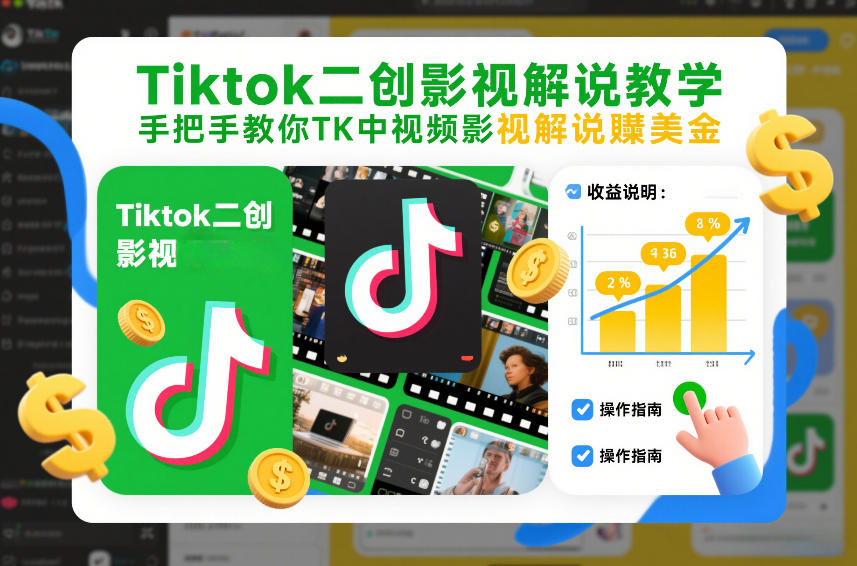 Tiktok二创影视解说教学，手把手教你TK中视频影视解说賺美金（更新26年1月）-凡人轻创