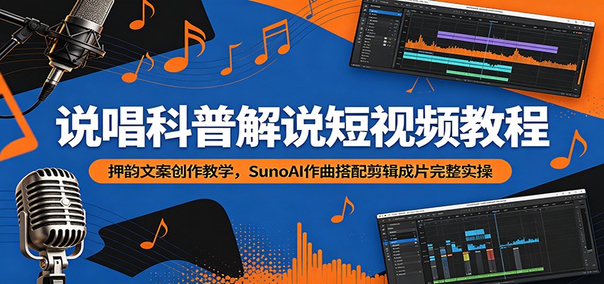 说唱科普解说短视频教程：押韵文案创作教学，SunoAI作曲搭配剪辑成片完整实操-凡人轻创