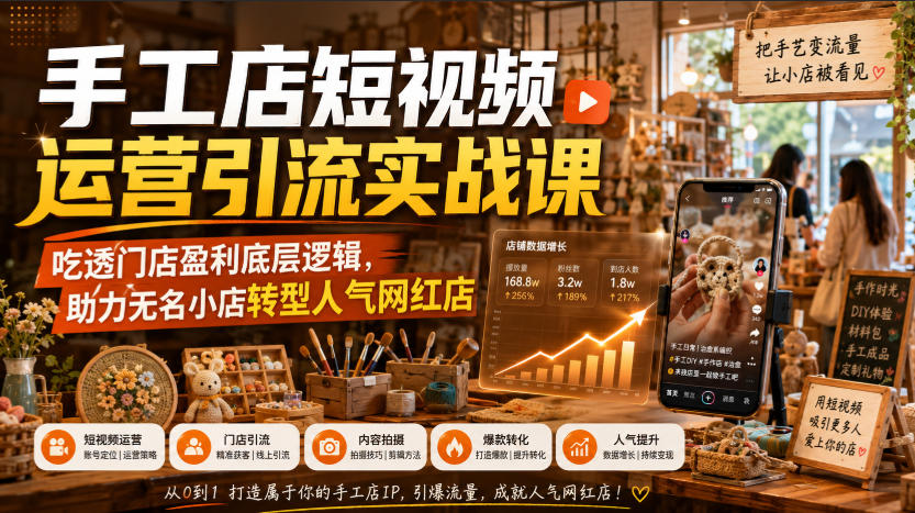 手工店短视频运营引流实战课,吃透门店盈利底层逻辑,助力无名小店转型人气网红店 手工店短视频运营引流实战课,吃透门店盈利底层逻辑,助力无名小店转型人气网红店