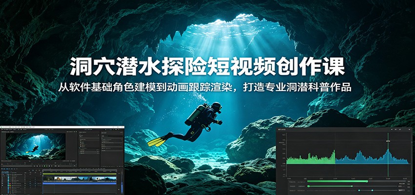 洞穴潜水探险短视频创作课：从软件基础角色建模到动画跟踪渲染，打造专业洞潜科普作品-凡人轻创