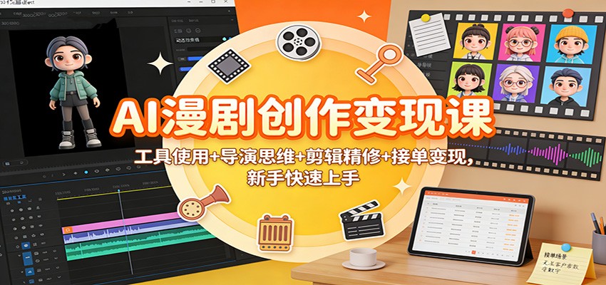 AI漫剧创作变现课：工具使用+导演思维+剪辑精修+接单变现，新手快速上手-凡人轻创
