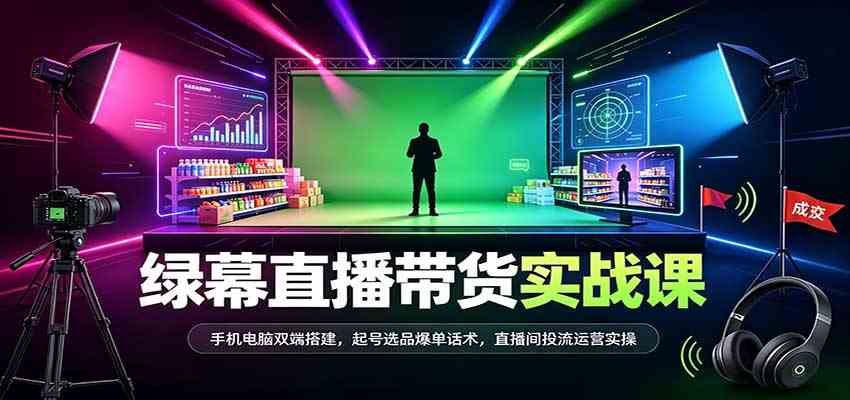 绿幕直播带货实战课：手机电脑双端搭建，起号选品爆单话术，直播间投流运营实操-凡人轻创