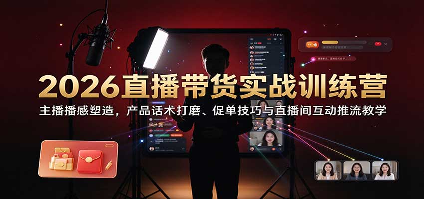2026直播带货实战训练营：主播播感塑造，产品话术打磨、促单技巧与直播间互动推流教学-凡人轻创