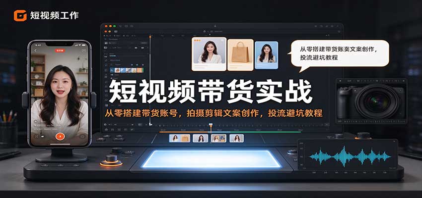 短视频带货实战:从零搭建带货账号,拍摄剪辑文案创作,投流避坑教程-凡人轻创