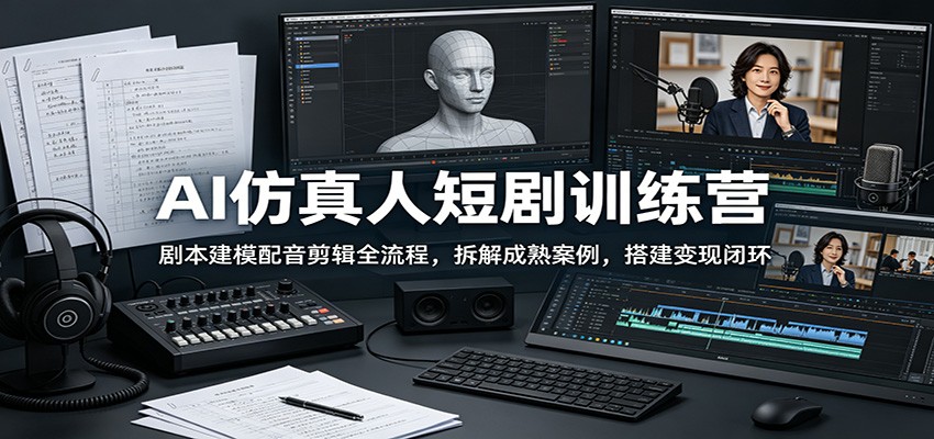 AI仿真人短剧训练营：剧本建模配音剪辑全流程，拆解成熟案例，搭建变现闭环-凡人轻创