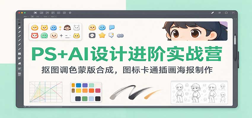 PS+AI设计进阶实战营：抠图调色蒙版合成，图标卡通插画海报制作-凡人轻创