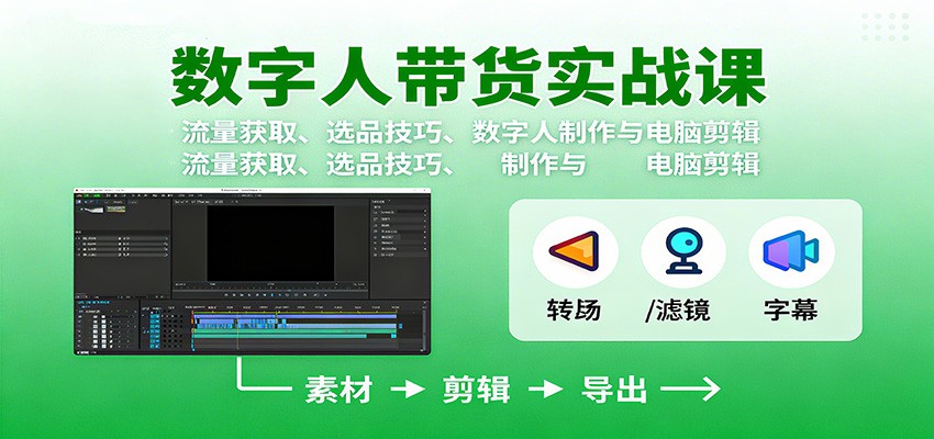 数字人变现实战课：流量获取、选品技巧、数字人制作与电脑剪辑-凡人轻创
