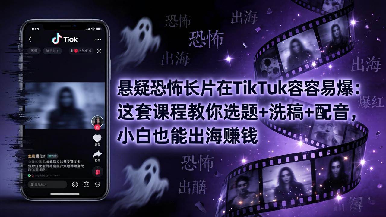 （18220期）悬疑恐怖长片在TikTok最容易爆：这套课程教你选题+洗稿+配音，小白也能出海赚钱-凡人轻创