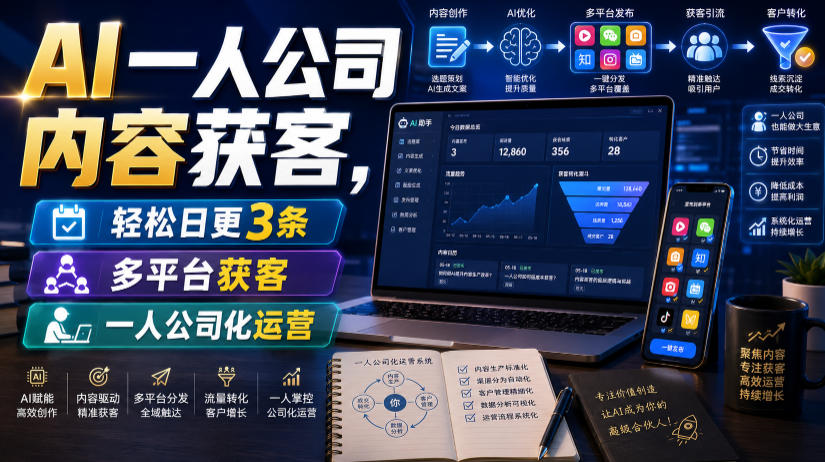 AI一人公司内容获客,轻松日更3条,多平台获客,一人公司化运营(更新)-凡人轻创