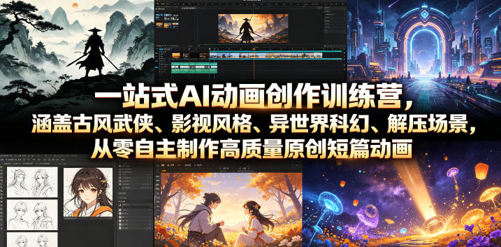 一站式AI动画创作训练营,涵盖古风武侠、影视风格、异世界科幻、解压场景,从零自主制作高质量原创短篇动画-凡人轻创