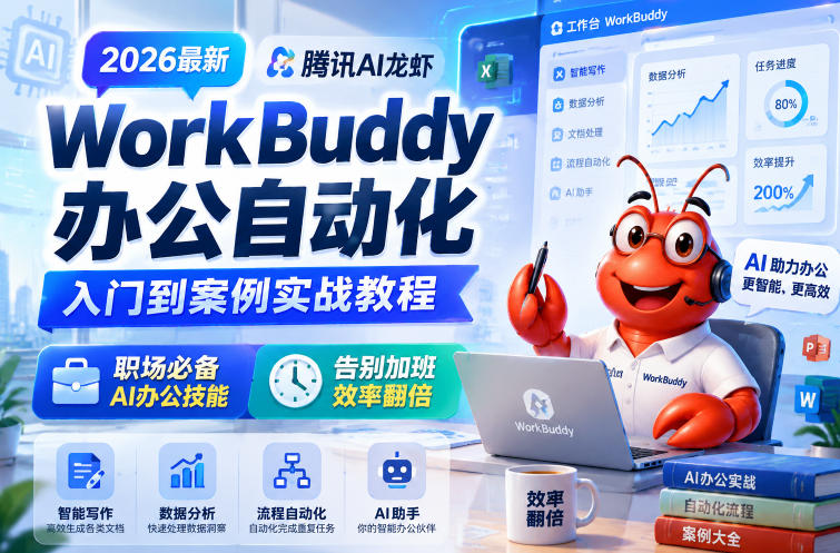 2026最新腾讯AI龙虾WorkBuddy办公自动化入门到案例实战教程,职场必备AI办公技能,告别加班,效率翻倍-凡人轻创