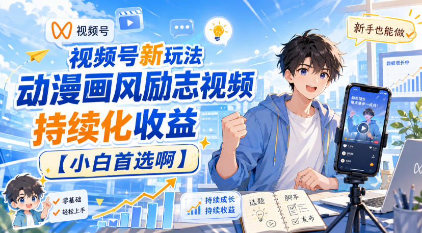 视频号新玩法动漫画风励志视频,持续化收益【小白首选啊】-凡人轻创