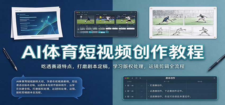 AI体育短视频创作教程:吃透赛道特点,打磨剧本定稿,学习版权处理,运镜剪辑全流程-凡人轻创