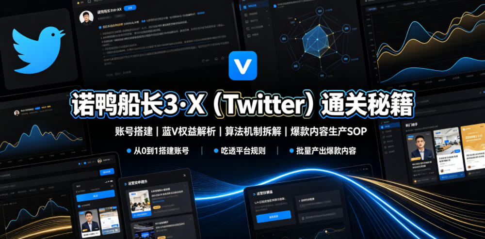 诺鸭船长3·X（Twitter）通关秘籍，涵盖账号搭建、蓝V权益解析、算法机制拆解及爆款内容生产SOP-凡人轻创