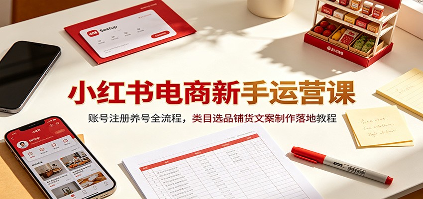小红书电商新手运营课：账号注册养号全流程，类目选品铺货文案制作落地教程-凡人轻创
