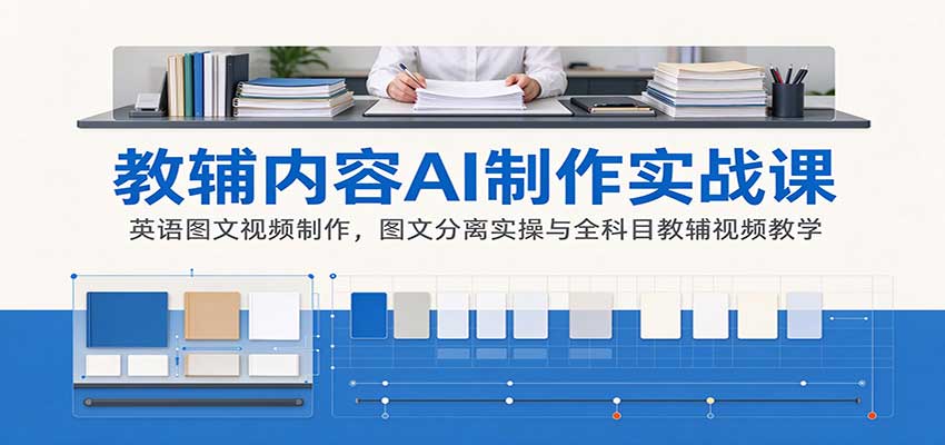 AI制作教辅内容实战课:英语图文视频制作,图文分离实操与全科目教辅视频教学-凡人轻创