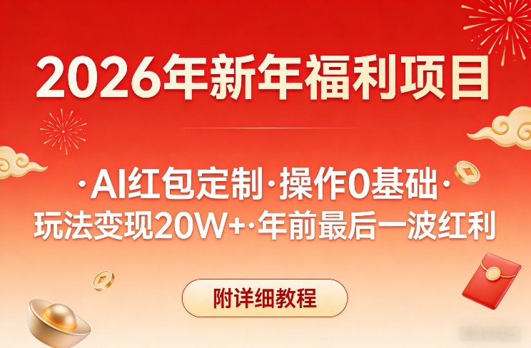 新年福利项目,AI红包定制,操作0基础,玩法变现20W+年前最后一波红利,附详细教程-凡人轻创