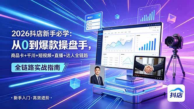 （18944期） 2026抖店新手必学：从0到爆款操盘手，商品卡+千川+短视频+直播+达人全链路-凡人轻创